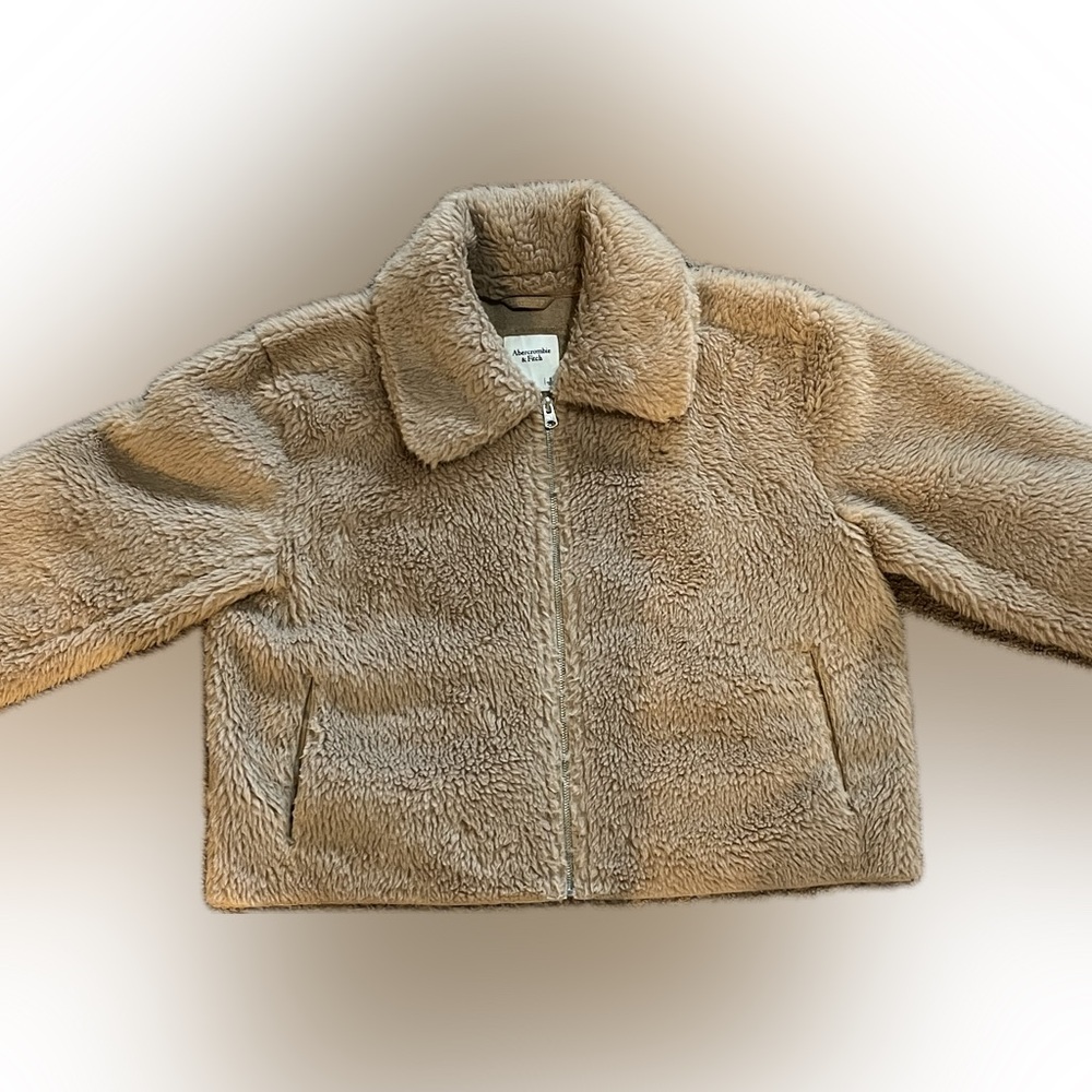 Abercrombie & Fitch Tan Teddy Zip-Front Faux Fur Jacket / Coat — Size S